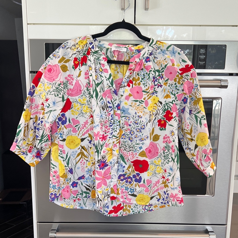 Floral V-Neck Button Front Blouse - Pink Multi by ANDA